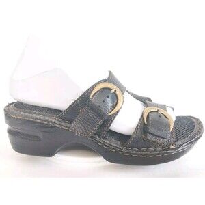 BOC Bensi Boho Sandals Womens Size 7 Block Heel Mule Slide Brown Gold Buckles